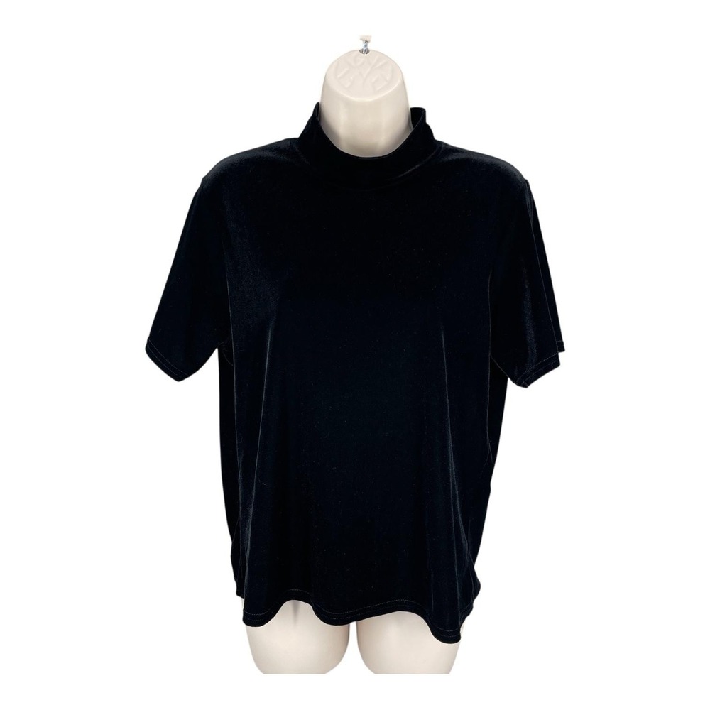 Vintage Velvet Shirt Women Dark Feminine Modest Y2K Mock Neck Top Size M Black